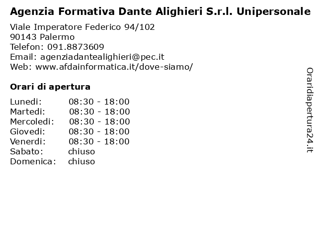 Orari di apertura Agenzia Formativa Dante Alighieri S.r.l